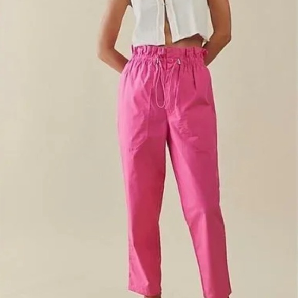 L.F. Markey x Free People Hugo 10 / M Pink High Waist Paper Bag Poplin Trousers - Picture 2 of 7